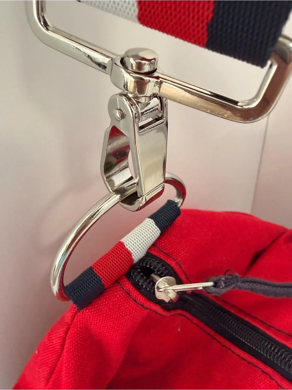 Tommy Hilfiger Red, Navy & White Canvas Duffel with Striped Handles